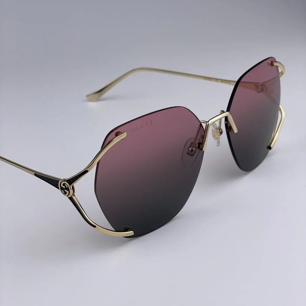 NEW GUCCI GG0651S 001 Gold Purple Green Gradient Square Oversized Rimless Women - Picture 4 of 12